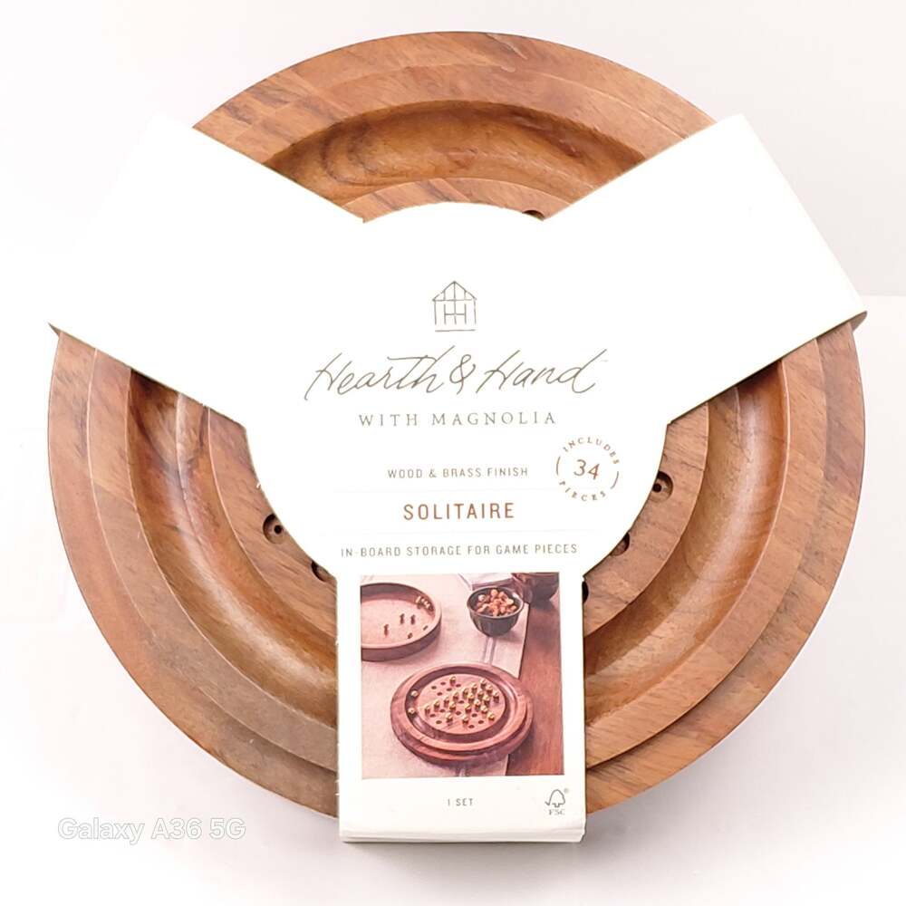 Hearth & Hand with Magnolia Wood and Brass Marble Solitaire Game NWT